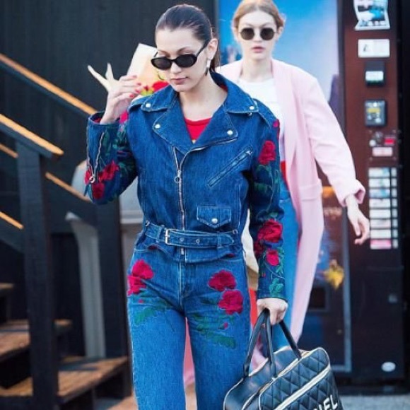 Rose Embroidered Denim Moto Jacket - Picture 9 of 9